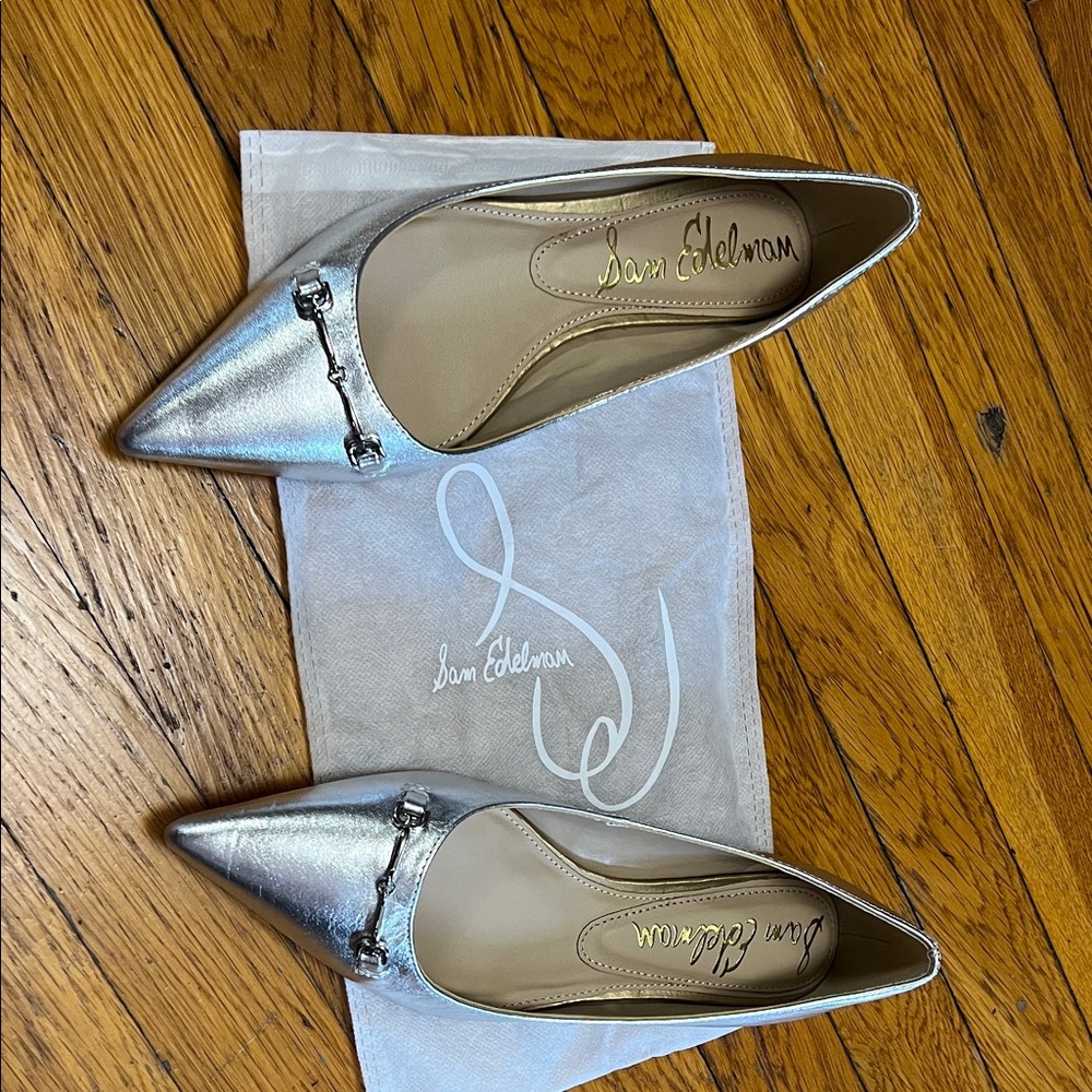 Sam Edelman Silver Pointed Toe Flats with Bit Accent without box